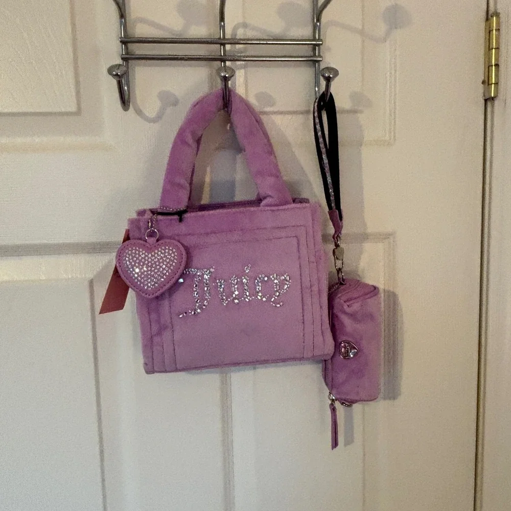 NWT Juicy Couture Lavender Velour Mini Bag Rhinestone Logo‎ Purple & Coin Bag